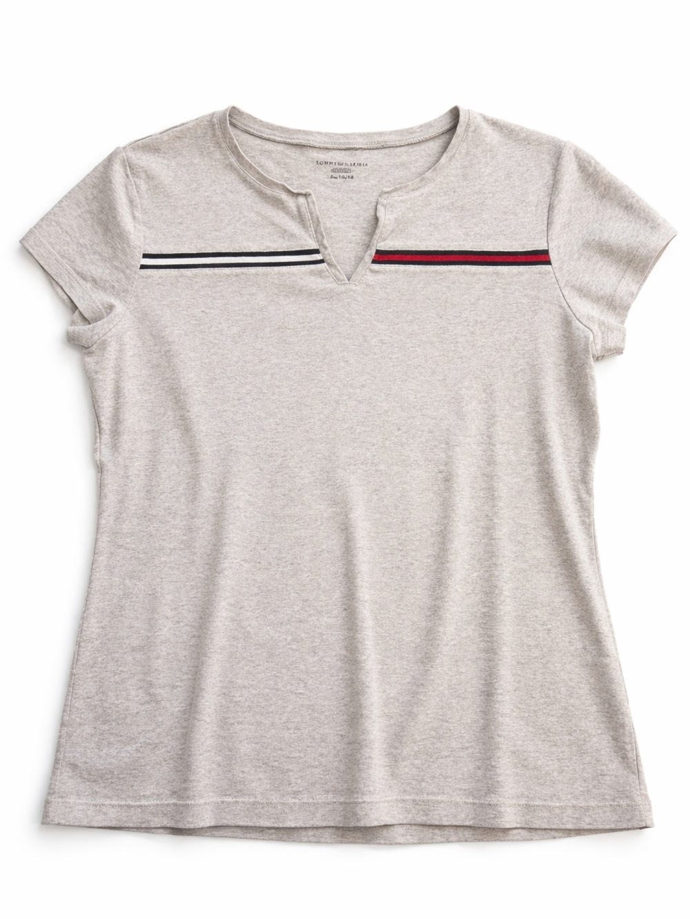 Tommy Hilfiger Heather Gray Short Sleeve Tee with Navy and Red Stripes
